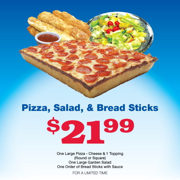 Pizza, Salad, Bread Sticks